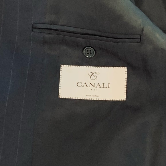 CANALI Black Pinstripe Wool Blazer Size 50R - Picture 5 of 7